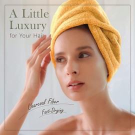 myHomeBody Hair Towel Wrap | Luxury Anti-Frizz Rapid-Dry Hair-Drying Turban | Ultra Soft and Quick Drying Absorbent Charcoal Fiber, with Coconut Shell Button – Mango