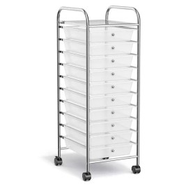 10 Compartment Rolling Storage Cart Organizer with 4 Universal Casterscolor: Transparent Color