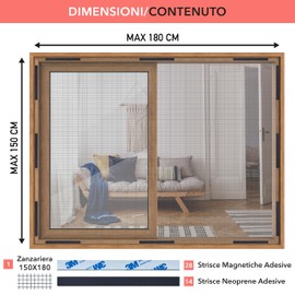 Magnetic Fly Screen for Windows, Innovative Fastening with Magnets Quick and Easy - Made in Italy, Fibreglass Mesh Robust and Cut to Size (150 x 180 cm)