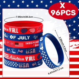 Karenhi 96 Pcs USA Silicone Bracelets American Flag Patriotic Wristband Red White and Blue Bracelets 4th of July Independence Day Rubber Wristbands Party Favors Gifts Supplies for Memorial Day
