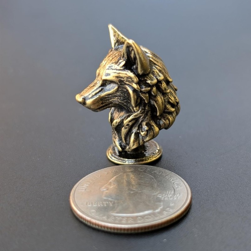 Brass Wolf Head Fierce Figurine Handmade Wild Spirit USA Crafted