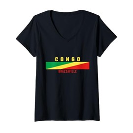 Womens Congolese Flag, text CONGO - BRAZZAVILLE in capital letters V-Neck T-Shirt