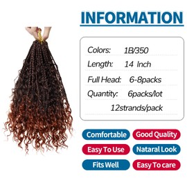 6 Packs Goddess Box Braids Crochet Hair With Curly Ends 14 Inches Boho Braids Crochet Hair for Black Women (1b/350, 14" - 6 Packs)