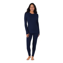 Cuddl Duds Womens Thermal Underwear - Heavyweight Base Layer 2-Piece Set - Cozy Moisture-Wicking Long Johns - Winter Clothing - Peacoat Navy - X-Large