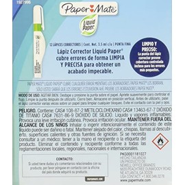 Corrector líquido Paper Mate Tipo Pluma en Tamaño Pequeño, 3.5 ml, Secado Rápido 12pack