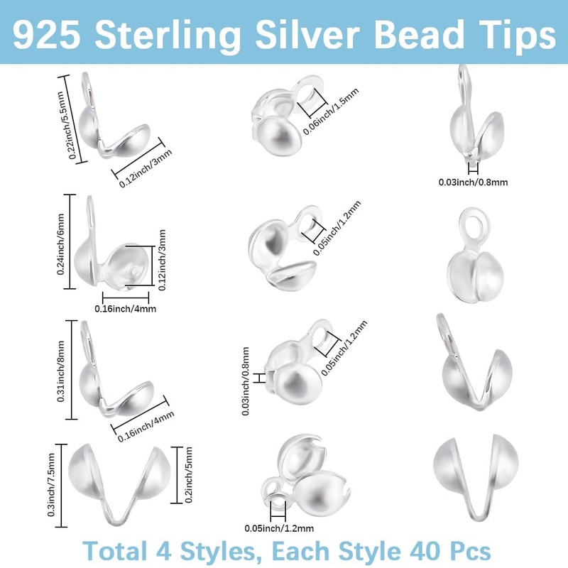 Beebeecraft Pack of 160 4 Styles Open Pearl Tips Knot