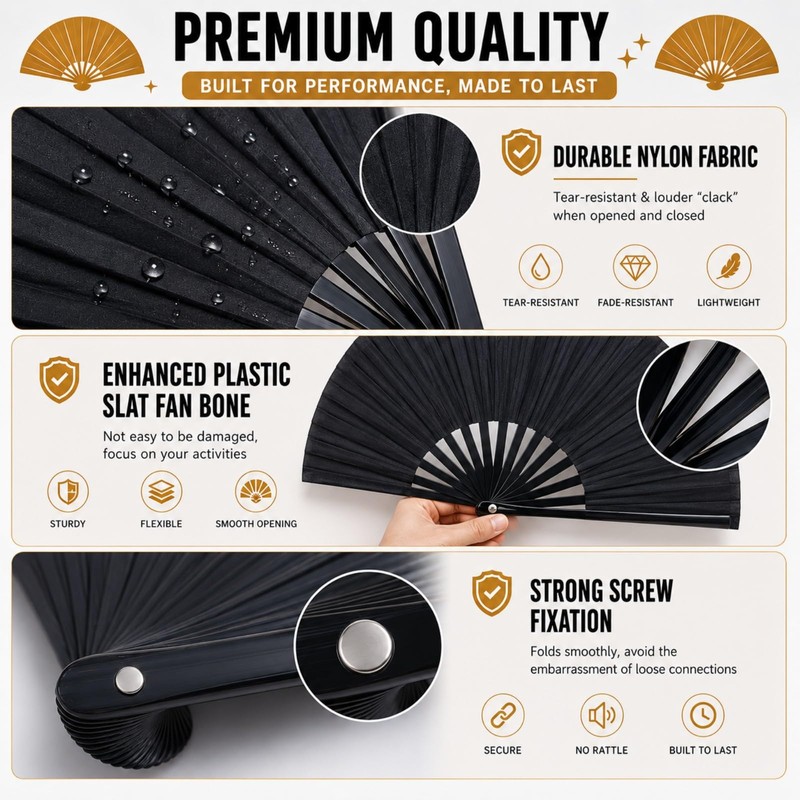 NOIMTTY Large Portable Folding Clacking Fans For Line Dancing -