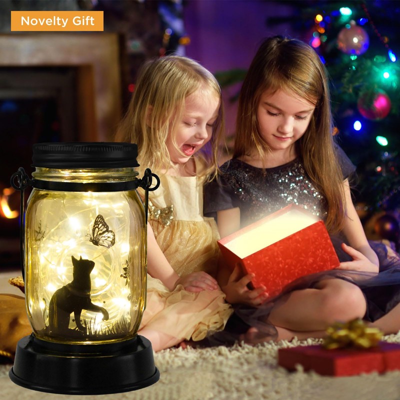 Cat Butterfly Solar Light, Fairy Lantern Garden Lights, jar Bottle