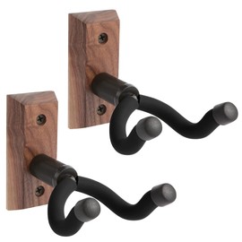 JewelryNanny Premium Quality Wooden Guitar Wall Mount Hooks - Pack of 2 | Dark Walnut Color, Free Picks Included