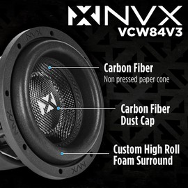 NVX VCW84v3 8” 1300 Watt Max (650W RMS) Dual 4-Ohm VC-Series Car Subwoofer (VCW84 Version 3)