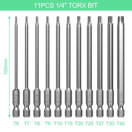Lixiluxia Torx Bit Set Long, 100 mm Extra Long Bit Set, Magnetic Bit Set, Long Bit Set, Hexagonal Screwdriver Bit Set, T6 T7 T8 T9 T10 T15 T20 T25 T27 T30 T40.1/4 Inch Hex Shank