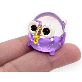 ChangThai Design Tiny ¾ Inch High Purple Big Eye Owl Bird Figurine - Miniature Hand Blown Glass Owls Owlet Nocturnal Birds Colorful Crystal Animals Cute Decorative Collectible Figure Home Décor Gifts