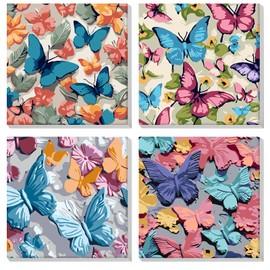 MOGTAA Framed Paint by Numbers for Adults Children Beginners, 4 Pack Butterfly Paint by Numbers for Adults, Kids' Painting by Numbers, Animal DIY Oil Painting Kits for Home Decor (8x8inch)