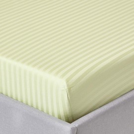 HOMESCAPES Sage Green Deep Fitted Sheet (12”) King 330 TC 500 Thread Count Equivalent Satin Stripe Pure Egyptian Cotton Bed Sheet with Fully Elasticated Skirt