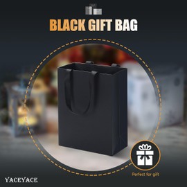 YACEYACE Black Gift Bags with Handles, 10Pcs 10.5"x4.25"x8" Black Paper Gift Bags Bulk, Black Gift Bags with Ribbon Handles,Party Bags, Merchandise Bags