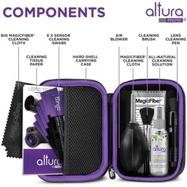 Altura Photo Professional Camera Cleaning Kit for APS-C DSLR & Mirrorless Cameras - Lens and Sensor Cleaner - Includes Case, Spray, Swabs, Blower, Brush, Tissue Paper
