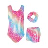 JiAmy Gymnastics Leotards for Girls, 3Pcs Sleeveless Athletic Outfit Sparkly