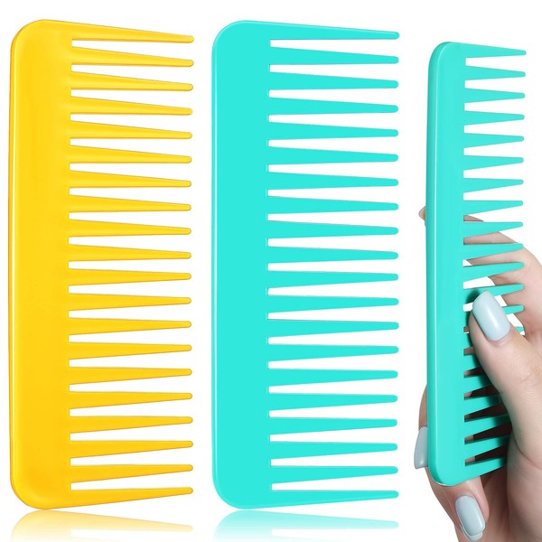 Large Hair Detangling Comb Wide Tooth Comb for Curly Hair Wet Dry Hair, No Handle Detangler Comb Styling Shampoo Comb (Yellow, Cyan)