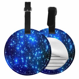 TKS MITLAN Star Luggage Tags for Suitcases Galaxy Blue Magical Universe Nebula Constellation Night Sky Leather Baggage Suitcases Tag Name ID Label Privacy Cover Travel Bag Tags Girls(Round 1 Pack)