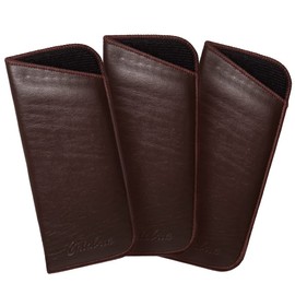 Calabria Slip-In Eye Glasses Case PU Leather Felt Brown 3Pack Men Women Soft Eyeglasses Pouch Flat Travel Sunglasses Holder