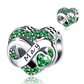 BIZK Women's Infinity Heart Birthstone Charm Pendant for Bracelet 925 Sterling Silver Birthstone Charms Beads 12 Months Birthday Gift for Girlfriend Women, Sterling Silver Cubic Zirconia, Cubic