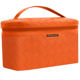 Dajasan Travel Makeup Bag, Travel Cosmetic Bag, Large Makeup Organizer Bag, Travel Toiletry Bag for Bottles, Brushes, Conditioner and Skin Care Products, 11.8 x 6.7 x 7.1 Inch (Orange)