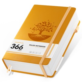 NORDUN Notebook A5 Lined Journal,Hardcover Leather Journal with 366 Pages 100gsm Thick Paper, Index Tabs,College Ruled Notebook for Women Men Writing Work School Office,14.5 x 21cm - Yellow