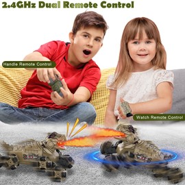 GEYUEYA Home 8WD Remote Control Dinosaur Car, 360°Rotating RC Stunt Car, Dinosaur Car with Spray, Light, Sound, 2.4Ghz Dinosaur Vehicle for Boys Girls Ages 6-12