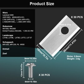 HOTUT Replacement Robot Lawnmower Blades, 30pcs Replacement Metal Mower Blades, Replacement Strimmer Blades, Titanium Coated Lawn Mower Blades for Worx, Robomow, Scheppach Mower