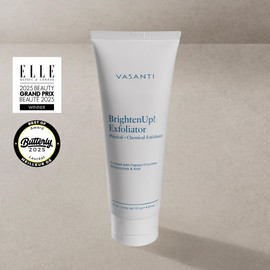 VASANTI BrightenUp! Exfoliator (120g) | Physical + Chemical Facial Exfoliator Scrub with Instant Results for Soft, Smooth and Radiant Skin | Enriched with Papaya, Microcrystals and Aloe | 99% Natural