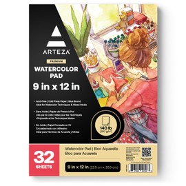 ARTEZA Watercolor Paper, 32 Sheets Each, 9x12 Inch Water Color Paper, 140lb/300gsm, Cold Press, Acid Free Art Paper