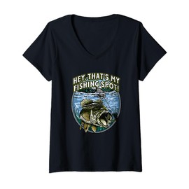 Womens Hey Thats My Fishing Spot Introvert Lakes Antisocial Lagoon V-Neck T-Shirt