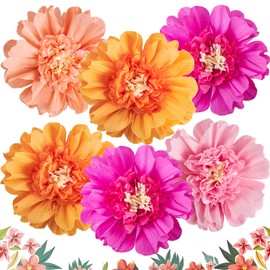 SUNBEAUTY 6 PCS 12 Inch Hot Pink and Orange Large Tissue Paper Flowers Crepe Paper Flowers Spring Summer Paper Flower Decorations for Wall for Birthday Wedding Baby Bridal Shower Classroom Decorations