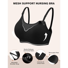 Ekouaer Women Full Cover Nusing Bra Seamless Maternity Mush Haves Mesh Breastfeeding Smooth Bras Breathable Postpartum Bralette Black XL