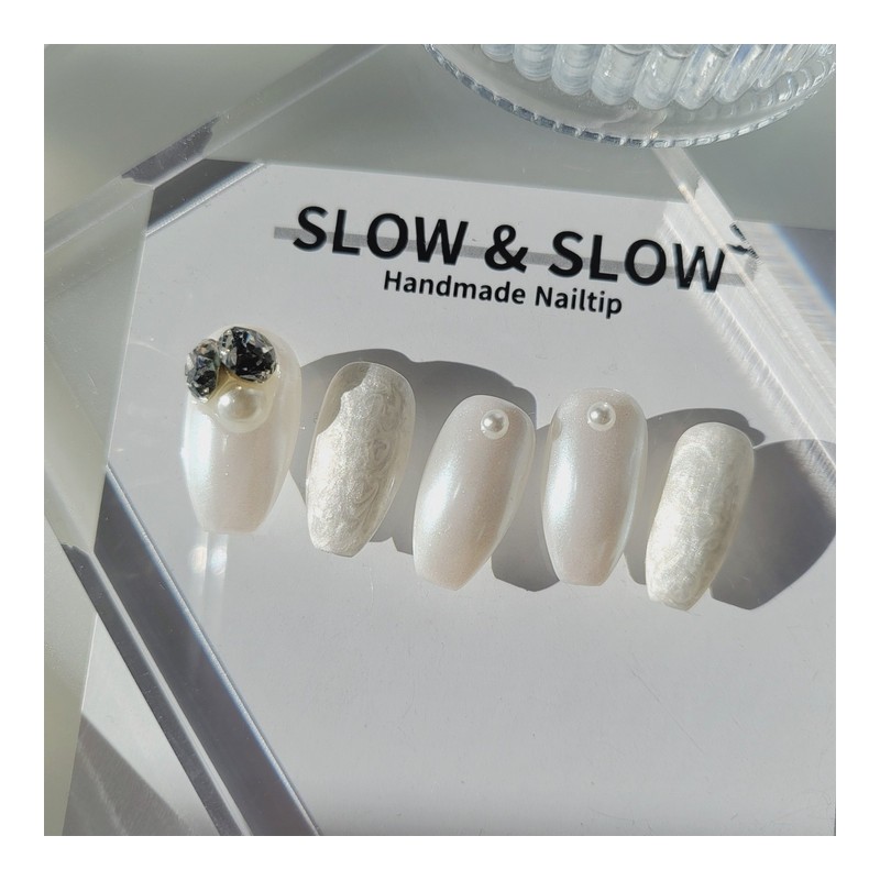 Pearl Marble Nail Tips Thumb Design Selection - Coffin /