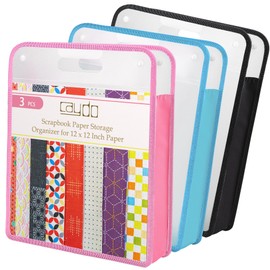 Caydo 3 Pack Scrapbook Paper Storage, Clear Expanding Paper Folio with Handle, Portable 12 x 12 Paper Storage Organizer for Holding Scrapbook, Vinyl Paper, Cardstock (Blue, Pink, Black)