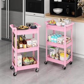 MIOCASA Utility Rolling Cart with Detachable Tray Top, 3-Tier Kitchen Storage Organization, Art Cart with Wheels for Office, Classroom, Livingroom, Kitchen, Bathroom