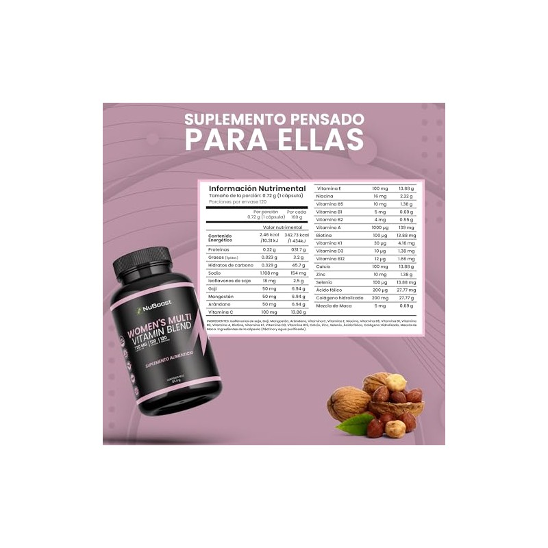 NuBoost Multivitamínico Mujer - 120 Cápsulas para 4 Meses -