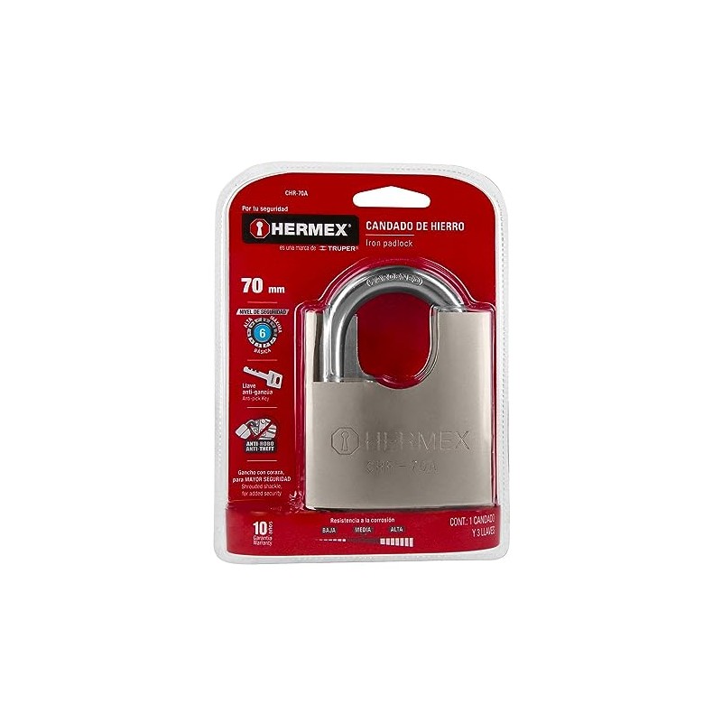 Hermex CHR-70A, Candado de hierro 70 mm con coraza llave
