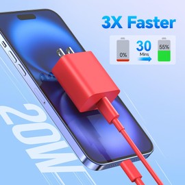 Riofxqin i Phone Charger Fast Charging, 3Pack 20W USB C Charging Block + 10FT USB Charger Cable, Compatible with i Phone 15 16 Pro/Max/Plus - Purple Red Blue