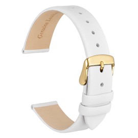 WOCCI 16mm Lug Width, Elegant Watch Band, Genuine Leather Replacement Strap with Gold Buckle (White)