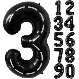 40 Inch Race Car Black Number Balloons Race Car Birthday Party Balloons Large Black Number 3 Balloons Boys 3rd Birthday Party Race Car Theme Party Decorations Supplies（Digital 3）