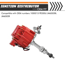 Complete Ignition Distributor Replacement For SBF Small Block Ford 260 289 302 5.0 Ignition HEI Distributor with 65K Volt Coil 1030213 PE330U Red Cap