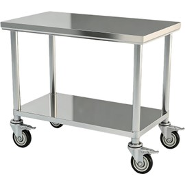 Stainless Steel Table Prep & Work with Wheels 20 x 32 Inches, NSF Commercial Heavy Duty Table with Undershelf and Galvanized Legs for Restaurant, Home and Hotel