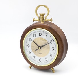 Itigoitie Wooden Table Clock,Vintage Desk Clock,Brass Solid Wood Desktop Clock,Classic Square Outlook,Silent Desk Clock Battery Operated for Bedroom Home Office(No Battery Included) (Round)