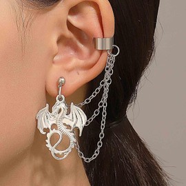 Inilbran Punk Dragon Drop Earrings Gothic Dragon Dangle Earrings Silver Cartilage Chain Earrings Vintage Long Chain Crawler Climber Earrings Jewelry for Women and Girls