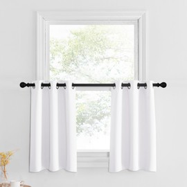 NICETOWN Kitchen Curtains 30 Inch Length Heat Blocking Blackout Thermal Insulated Grommet Tier Curtains for Small Window Bathroom Basement, Short RV Curtains for Camper, Set 2 Panels, Pure White