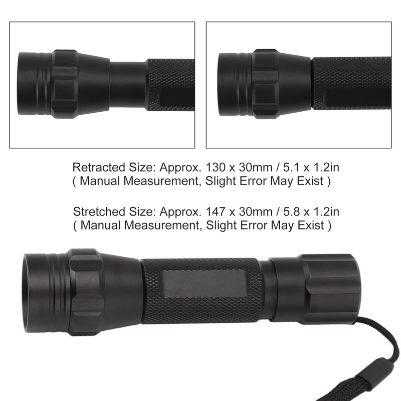 LED Flashlight White Light Battery Powered Aluminium Alloy Retractable Zoom