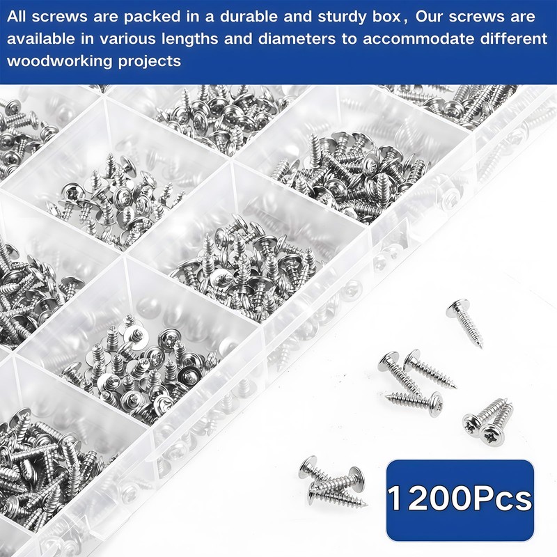 Zmbroll 1200Pcs Silver Phillips Truss Head Self-Tapping Screws M1.2/1.4/1.5/1.7/2/2.3 Wafer
