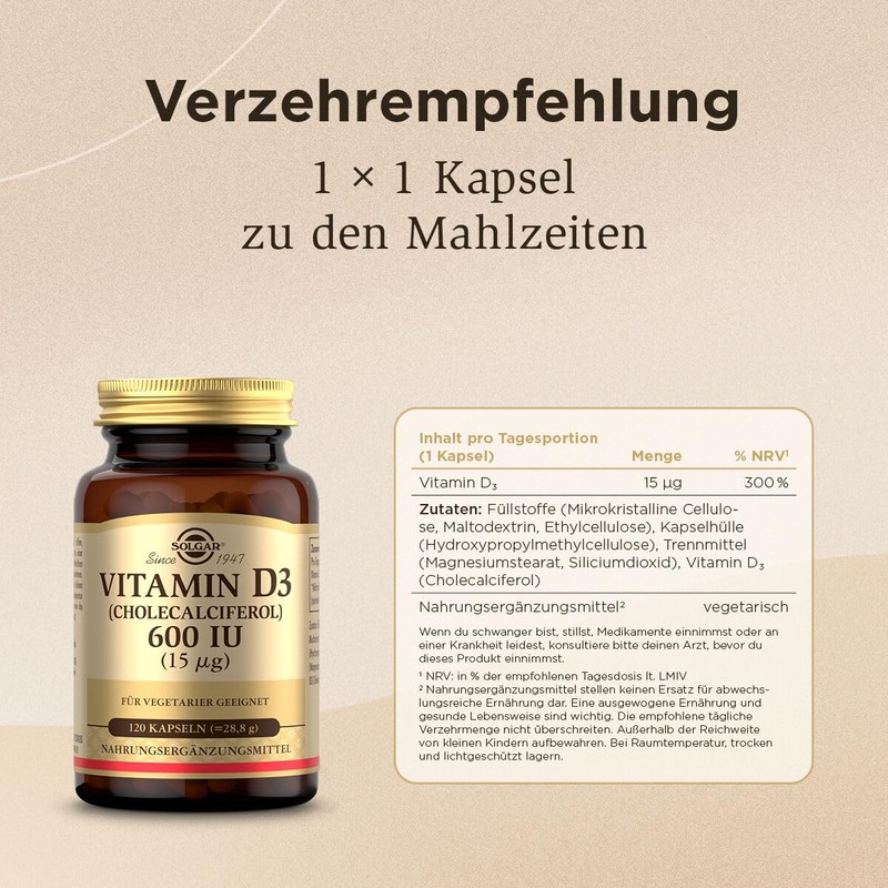 SOLGAR Vitamin D3 600 IU | 15 μg Cholecalciferol |